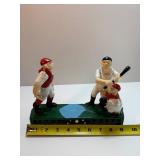 VINTAGE Cast Iron Mechanical Coin Bank "Hometown Battery" Baseball Pitcher Batter (Works Great!)