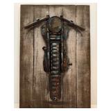 Rustic Industrial 3D Metal Motorcycle Sculpture Wall Art on Wood Plaque | Man Cave Decor.