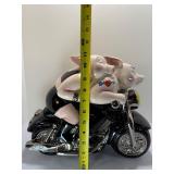 Vintage 1999 Clay Art "Biker Hogs" Pigs on Motorcycle Ceramic Cookie Jar