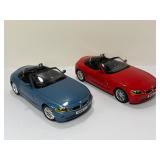 Lot of Two: BMW Z4 E85 Diecast Model Cars | 1:18 Scale Maisto/Motormax | Red & Blue Convertibles