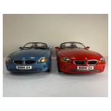 Lot of Two: BMW Z4 E85 Diecast Model Cars | 1:18 Scale Maisto/Motormax | Red & Blue Convertibles