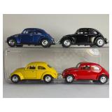 LOT of 4 KiNSMART 1967 Volkswagen Classic Beetle 1:32 Diecast Cars VW Bug RED BLUE YELLOW BLACK