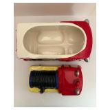 RARE Vintage AMC NY NY Earthenware Fire Truck Cookie Jar w/ Original Map Box