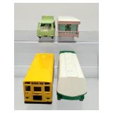 Lot of 4 Vintage Matchbox Diecast Vehicles - Lesney No. 23 Caravan, No. 32 BP Tanker, Van & School Bus