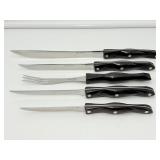 VINTAGE CUTCO 5-Pc Knife Set with Original Brown Plastic Wall Mount/Drawer Holder - DAMAGED HOLDER