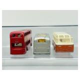 Vintage Matchbox Lesney 1-75 Series Diecast Bus Lot: #66 Greyhound, #68 Mercedes, #74 Daimler (Esso Extra Petrol)