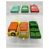 Rare Vintage Die-Cast Car Collection: 6 Iconic 1960s-1970s Matchbox Superfast & Corgi Models (Land Rover, Opel Diplomat, Ford Pickup, Sedans)
