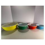 This complete, gorgeous Vintage Pyrex Primary Colors Mixing Bowl Set is up for online auction.