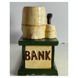 Cast Iron Mechanical Coin Bank Panda Bear Bamboo Motif
