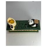 Cast Iron Mechanical Coin Bank Panda Bear Bamboo Motif
