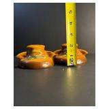 Vintage Roseville Pottery Freesia Pattern Candlesticks | Shape #1160-2 | Brown & Green
