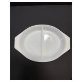 RARE Vtg 1958 Pyrex 1.5 Qt Opal Glass Oval Divided Casserole Dish #0503 "Barbed Wire" Promo w/ Lid