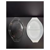 RARE Vtg 1958 Pyrex 1.5 Qt Opal Glass Oval Divided Casserole Dish #0503 "Barbed Wire" Promo w/ Lid