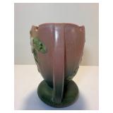 Vintage Roseville Pottery "White Rose" Handled Vase 983-7, Pink & Green, Mid-Century 1940s Art Deco
