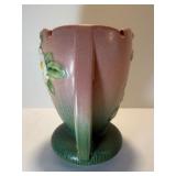 Vintage Roseville Pottery "White Rose" Handled Vase 983-7, Pink & Green, Mid-Century 1940s Art Deco