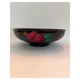 VINTAGE RED WING POTTERY HAND-PAINTED FLORAL BROWN GLAZE MIXING BOWL INCised Mark