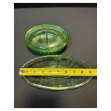 Vibrant Depression Era Uranium Glass | Covered Butter Dish & Divided Relish Set | Glows Green Under Blacklight