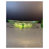 Vibrant Depression Era Uranium Glass | Covered Butter Dish & Divided Relish Set | Glows Green Under Blacklight