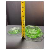 VINTAGE JEANNETTE GLASS "ADAM" GREEN DEPRESSION URANIUM DIVIDED RELISH DISH & SAUCER