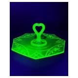 Vintage Uranium Glass Handled Tray & Creamer Set (Glows Under UV Light)