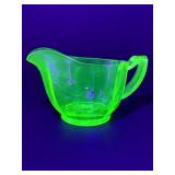 Vintage Uranium Glass Handled Tray & Creamer Set (Glows Under UV Light)