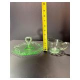 Vintage Uranium Glass Handled Tray & Creamer Set (Glows Under UV Light)
