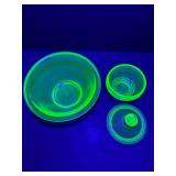 StyleVintage Uranium (Vaseline) Green Depression Glass Mixing Bowl & Lidded Dish Set - Glows Bright Under Black Light