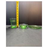 Rare 11-Piece Vintage Anchor Hocking "Block Optic" Green Uranium Depression Glass Set - Glows Under Blacklight!