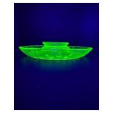 VINTAGE Depression Era Uranium Vaseline Glass Etched Console Bowl.