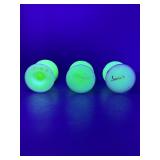 Set of 3 RARE Vtg FENTON Uranium Custard Satin Glass Hand-Painted Floral Eggs - Glows Bright Green! Artist Signed?