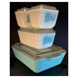 VINTAGE PYREX AMISH BUTTERPRINT Refrigerator Dishes Set RARE Turquoise White 501 502 503