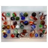 Vintage 1930s-1970s Mixed Lot of 30+ Machine-Made Glass Marbles (Vitro Agate, Marble King, Peltier.