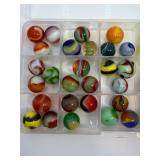 Vintage Mixed Lot of Machine-Made Glass Marbles: Akro Agate, Jabo Classics, Peltier-Style Rainbos, and Marble King Swirls.