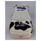 Vintage 2000 Enesco Mary Moo Moos Got Milk? Race Car Cookie Jar #1 NASCAR Ceramic Cow Print