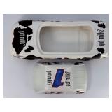 Vintage 2000 Enesco Mary Moo Moos Got Milk? Race Car Cookie Jar #1 NASCAR Ceramic Cow Print