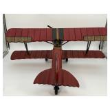 Large Vintage Hand-Carved Wooden Biplane Model | Folk Art WWI Red Baron Style | Brass Propeller | Metal Spoke Wheels & Rubber Tires