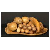 FR - Collection of Wooden Kitchenware Including 12-Inch Fruit Bowl, Mortar and Pestle, and Island Bamboo Salad Hands