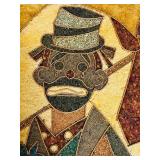 FR - Framed Vintage Crushed Stone Mosaic Art Clown Portrait