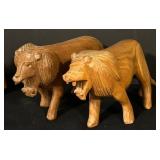 FR - Set of 4 Hand-Carved Vintage Wooden African Animal Figures Elephants and Lions
