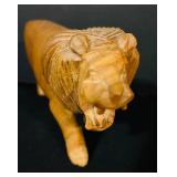 FR - Set of 4 Hand-Carved Vintage Wooden African Animal Figures Elephants and Lions