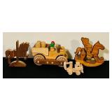 FR - Set of 4 Handcrafted Wooden Toys Including Trucks and Rocking Horses