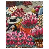 FR - Peruvian Handwoven Wool and Cotton Wall Tapestry with Floral and Village Scene