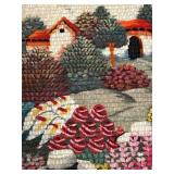 FR - Peruvian Handwoven Wool and Cotton Wall Tapestry with Floral and Village Scene