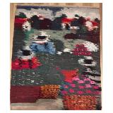 FR - Peruvian Handwoven Wool and Cotton Wall Tapestry with Floral and Village Scene