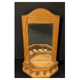 FR - 15-Inch Oak Wall Shelf with Mirror and Spindles