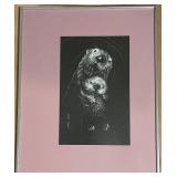 FR - Framed Jette Clark Otters Artwork Scratchboard Print