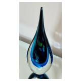 K - Vintage Murano Style Sommerso Teardrop Art Glass Sculpture