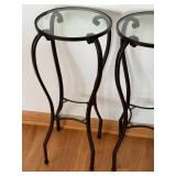 LR - End Tables - Black Metal with Glass Tops (Pair)