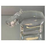 K - Orrefors Glass Hippo Sculpture - Clear Crystal