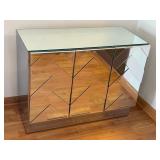 LR - Mirrored 3-Door Console Cabinet With Geometric Chevron Panels